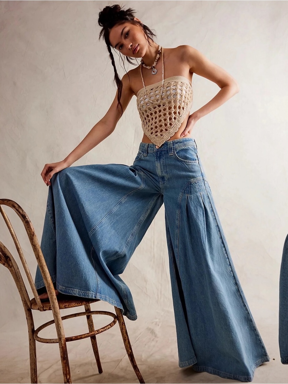 Free People We The Free Pandora Wide-Leg Pleated Jeans 26